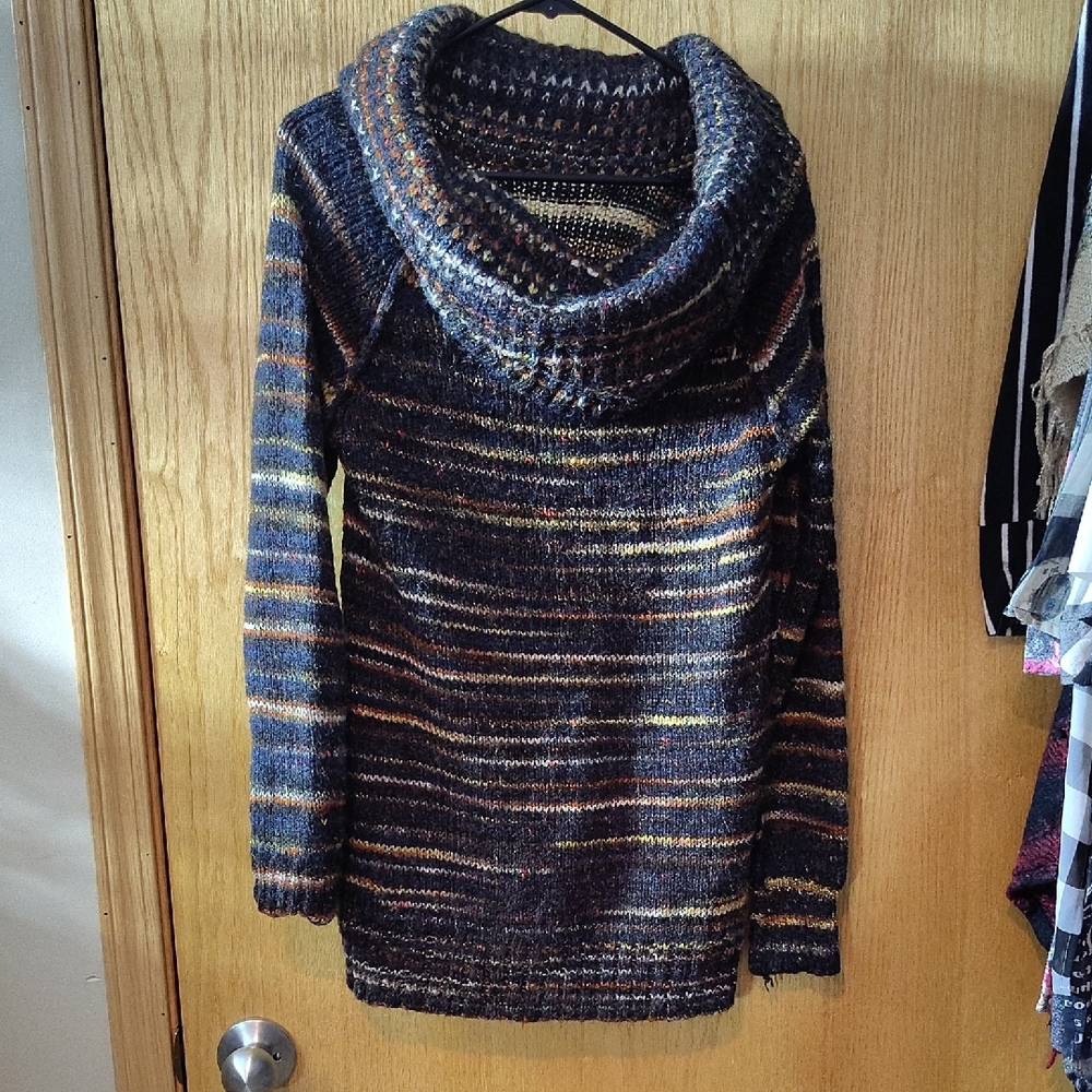 G.H. Bass & Co. Black Cowl Neck Sweater with Multicolor Stripes